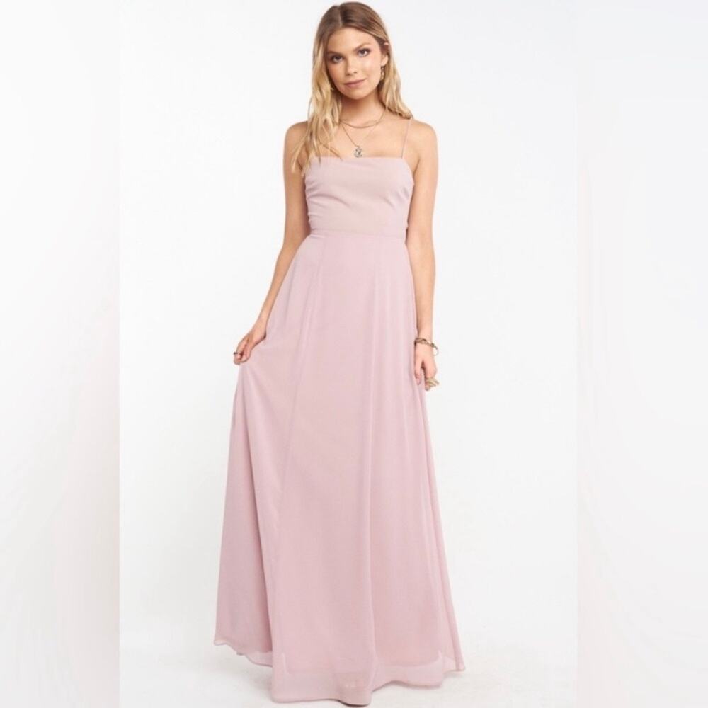 show me your mumu lauren tie maxi dress neutral‎ mauve chiffon women small